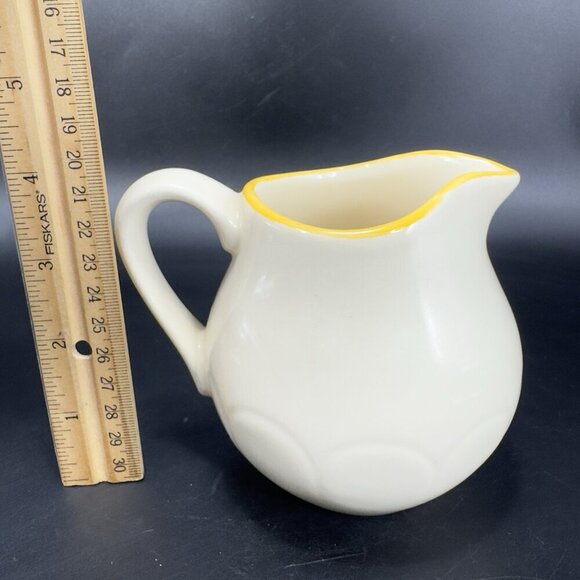 Vintage Franciscan Pottery Sugar Bowl And Creamer Set Ivory With Yellow Edges - Picture 2 of 15